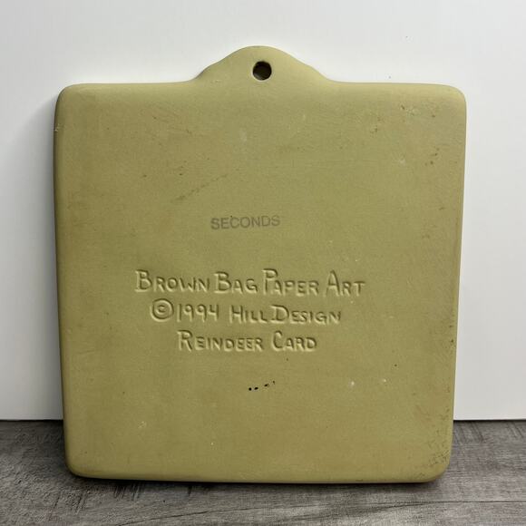 Vintage 1994 Brown Bag Cookie Art 5.5” Square HILL DESIGN Reindeer Ceramic Mold - Picture 3 of 4